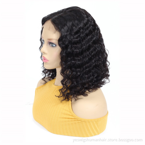 In Stock 8-16 Inch Brazilian Human Hair Lace Front Closure Bob Wig Deep Curly Wave 150% Density Swiss Lace Closure Front Bob Wig